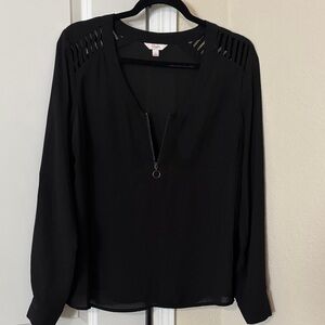 Candie's Black Long Sleeve Blouse with Zip Detail